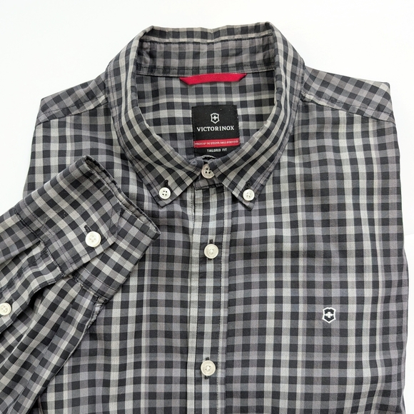Victorinox Men's Gingham Casual Button Down Shirt In Size Large - Picture 2 of 12